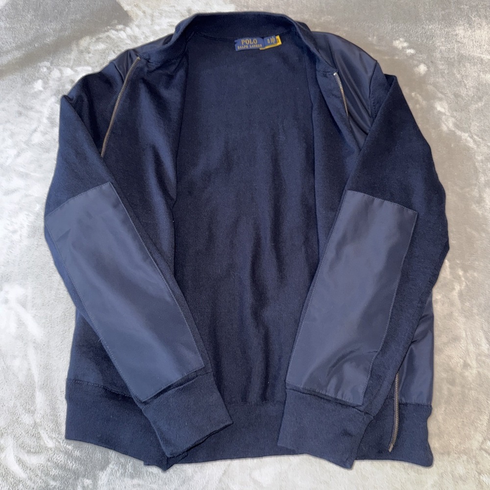 Polo Ralph Lauren Blue Hybrid Knit Nylon Full Zip Sweater Bomber Jacket XL - Picture 9 of 12